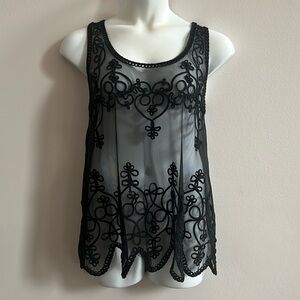 Torrid Embroidered Mesh Lace-look Black Tank